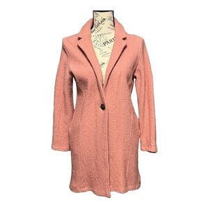 Rachel Zoe Textured Wool Blend Coat One Button Pink Salmon Medium
